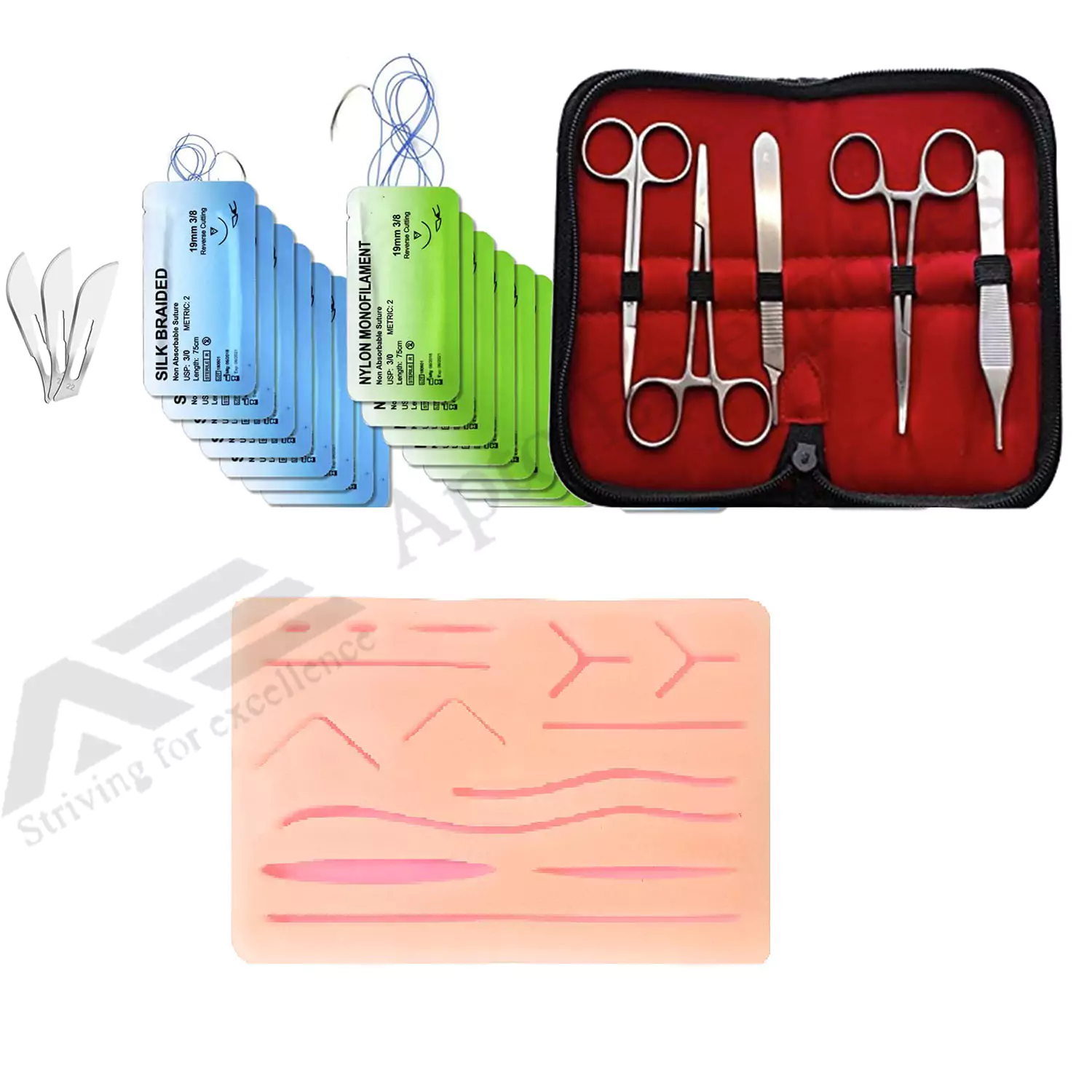 Essential Suture Practice Kit with Nylon and Silk Threads
